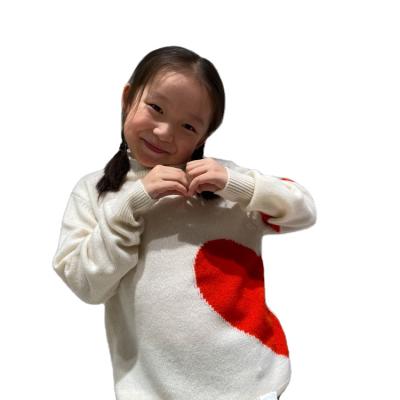 China Beautiful Breathable Red Heart Girls Winter Cashmere Knit Sweater Kids Christmas Underwear for sale