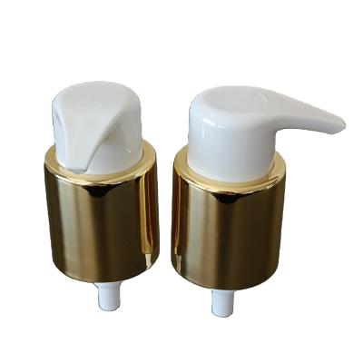 China Non Spill 24mm Duck Mouth Plastic Liquid Left Hand Lock Cream Pump Sprayer with Gold UV Craft for sale