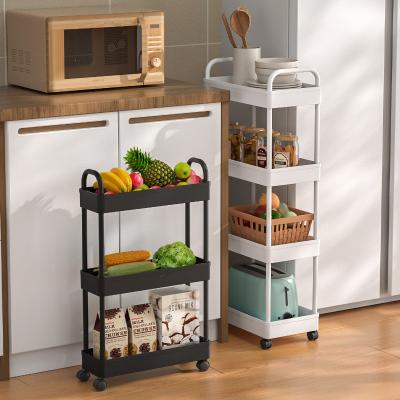 China Durable Floor-to-Ceiling Multi-Tier Trolley Rack Mobile Bathroom Kitchen Crevice Storage Rack With Wheels for sale