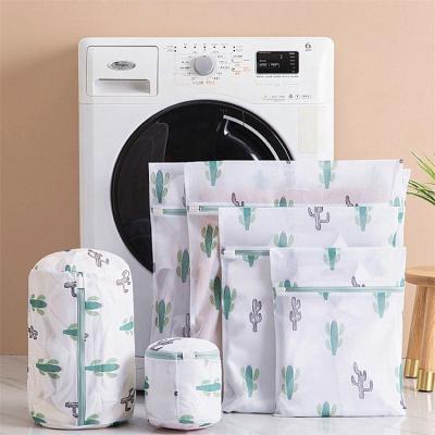 China Traditional Cactus Printing 6 Size Laundry Bag For Clothes Underwear Household Protected Lingerie Bra Wash Bag for sale