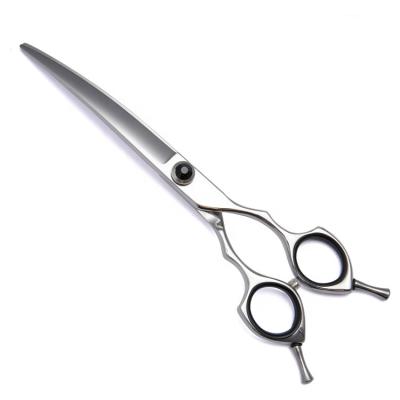 China Black Dogs Stone Grooming Dog Shears Professional Curved Hair Scissors 440C Stainless Steel Scissors For Pet for sale