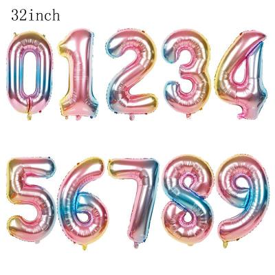 China Party Supplies Rainbow Color 32 Inch Gradient Number Balloon Foil Balloons For DIY Birthday Party Decoration for sale