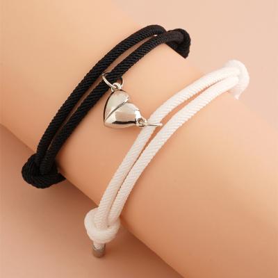 China Vintage Friendship Half Handmade Braided Magnetic Bangle Heart Bracelet For Couples Jewelry for sale