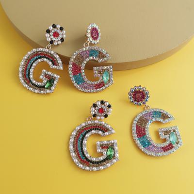 China Hiphop Hiphop G Letter Dangle Earring Jewelry Women Colors Gemstone Ear Studs Hang Earring Jewelry for sale