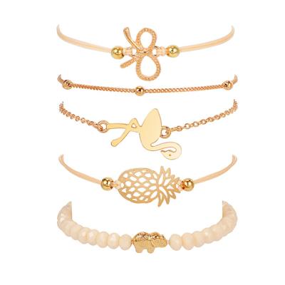 China Fashion Bow Pineapple Ostrich Bracelet Alloy Elephant Pendant Bracelets Sets Women Jewelry for sale