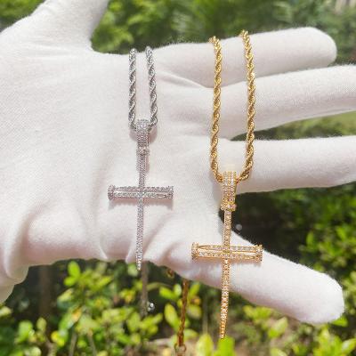 China Hiphop Iced Out Cross Necklace CZ Diamond Cross Necklace Gold Nail Charm Mens Womens Cross Necklaces for sale