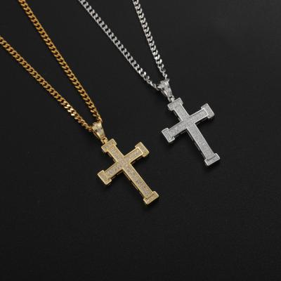 China Hip Hop Gold Cross Diy Pendant Birthday Gift Couple Iced Out Copper Inlaid Zircon Out Necklace for sale