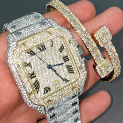 China Day/Date Watch Set Quartz Luxury Watches Iced Out CZ Diamond Bracelet Bands Jewelry Mens Digital Watch for sale