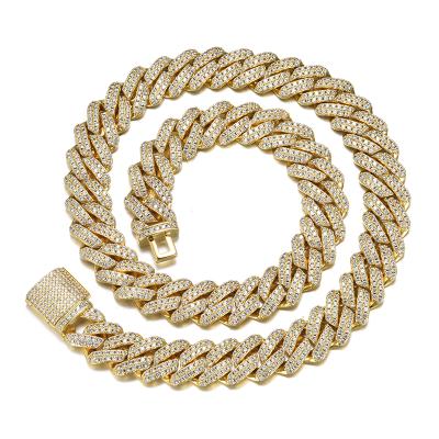 China High End Hiphop Jewelry 13MM White Gold Plated Iced Out Fork Hip Hop 18inch Diamond Cuban Chain Necklace for sale