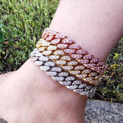 China Comfort Fit Hip Hop 12mm Gold Plated Copper Micro-inlaid Zircon Iced Out Cuban Chain Anklets for sale