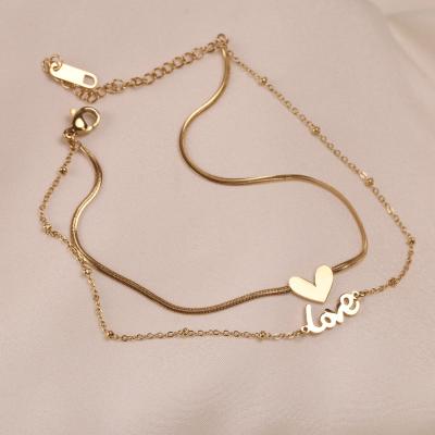 China Comfort Fit Hip Hop Double Sided Anklet Titanium Steel Hypoallergenic 14K Gold Single Heart Anklet for sale