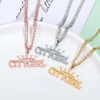 China Dropshipping TRENDY Jewelry 18K Gold Plated Gifts For Her Women Custom Stainless Steel Crowm Letter Name Necklace for sale