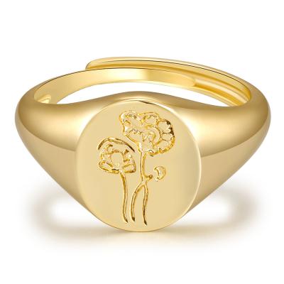 China New INS Ring Ladies Ring Jewelry Printing True Gold Plated Hiphop Flowers Logo Rings Custom Open Copper for sale