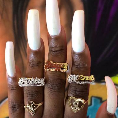 China Hot Selling Custom Made Hip Hop Two Bone Gold Plated Finger Rings Letter 3 D Name Ring Hip Hop Jewelry for sale