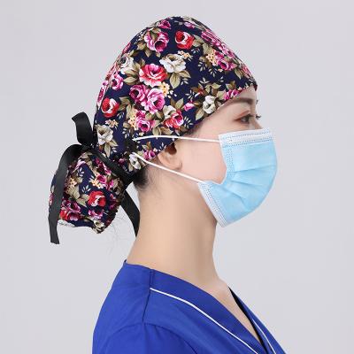 China wholesale high quality unisex adjustable nurse 100% elastic sweat-absorbent cotton elastic scrub hats with suction string side buttons for sale