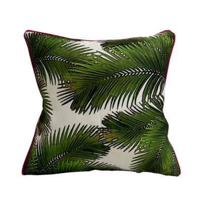 China Best Banana Leaf Summer Style Patio Garden Scatter Square 18x18 Waterproof Outdoor Tropical Palm Leaf Cushion And Pillow With Piping for sale