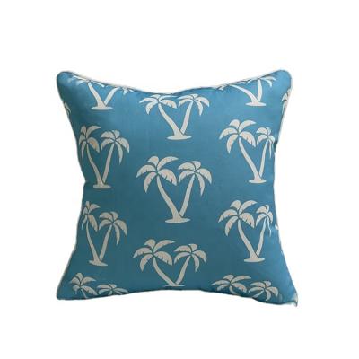 China Fire Retardant Wholesale Patio Royal Blue Sky Blue Decorate Palm Tree Design Coastal Garden Waterproof Throw Cushions Outdoor Pillow 18x18 for sale