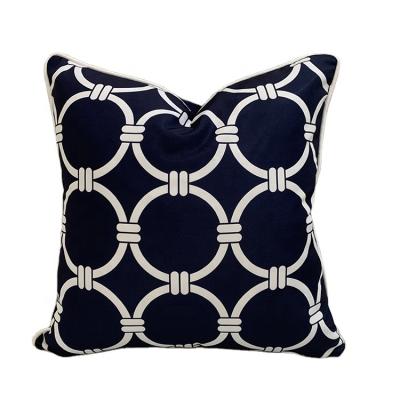 China Fire Retardant Navy Block Print Paisley Contemporary Decorative Design Scatter Outdoor Garden Furniture Cushion And Pillow for sale