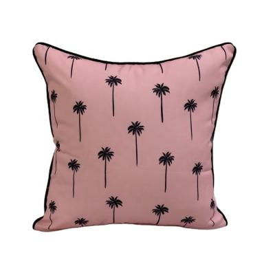 China Contemporary Living Room Rose Home Decor Waterproof Dark Tropical Outdoor Decorative Pillow Cushion With Piping For Garden Furniture for sale