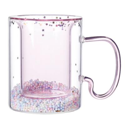 China Viable Double Wall Glass Cup Water Mug Household Quicksand Creative Gift Mug for sale