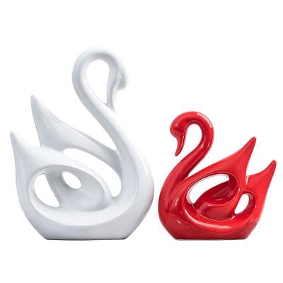 China Modern Nordic China Style Home Ornament Ceramic Couple Swan Statue For Lovers for sale