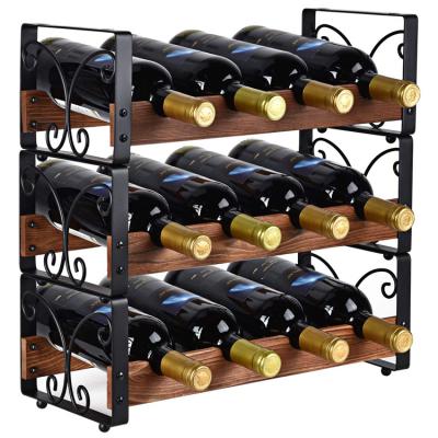 China Sustainable 3 Tier Stackable Wine Rack 12 Bottles Freestanding Liquor Shelf for sale