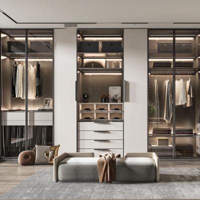 China Other Home Villa Bedroom Clothes Wardrobes Modern Construction Wood Veneer Walk In Wardrobe Closet Design for sale