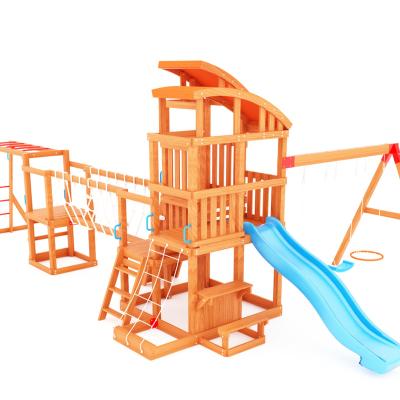 China Real Wood Advantures China Cedar Outdoor Wooden Children Wooden Backyard Swing Set Outdoor Playground for sale