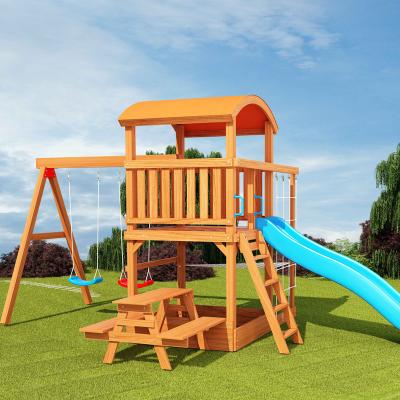 China Real Wood Advantures China Cedar Outdoor Wooden Children Wooden Backyard Swing Set Outdoor Playground for sale