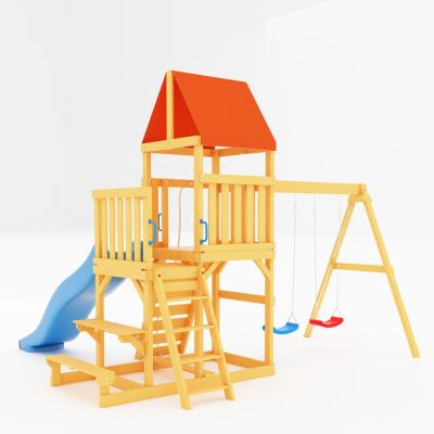 China Attractive Wooden Adventure Climb Frame Swing Set With Slide Playground Game Set Outdoor Playground Equipment Playhouse for sale