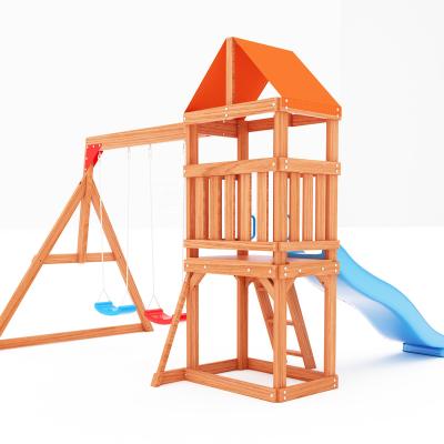 China 3-12years backyard wooden play set swing set with slide climb frame playground equipment outdoor playhouse for sale