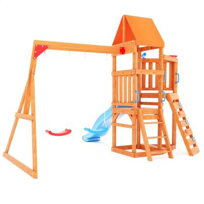 China 3-10 Year Old Large Wooden Playset Backyard Playground with Slide Climb View Swing Set for sale