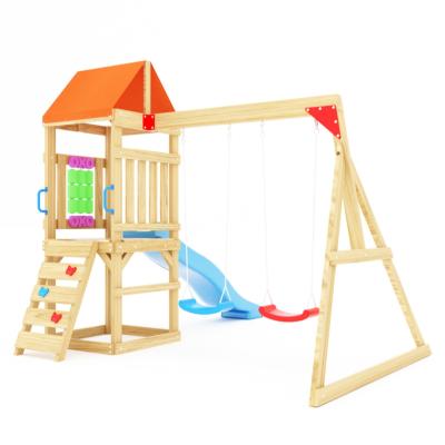 China 3-10 Years Real Backyard Wooden Adventures Play Set with Slide Swing Set Playground Climb Frame Kids Playhouse Activity Equipment for sale