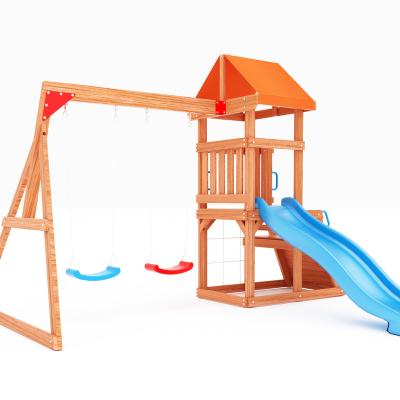 China Large Wooden Playset Study Backyard Playground with Slide Climb Frame Swing Set for sale