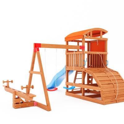 China 3-12years big backyard real wood play set multi color available outdoor swing set with slide playground equipment for sale