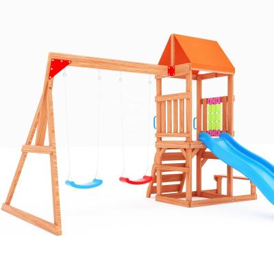 China Backyard Wooden Wooden Play Set Swing Set With Slide Climb Frame Playground Equipment Outdoor Playhouse for sale