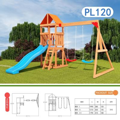 China 3-12years outdoor activity real wooden playhouse with swing and slide for sale