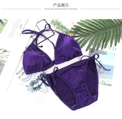 China Cute Sexy Solid Soft Solid Bikini Underwear Suit Breathable Girly Bra Strappy Satin Swimsuit for sale