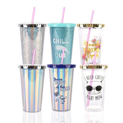 China ODM BPA Free 500ml Viable OEM Coffeee Mugs Customizable Logo Double Wall Reusable 16OZ AS Plastic Acrylic Tumbler With Straw for sale