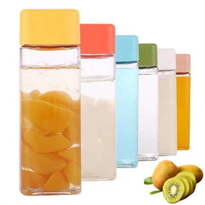 China 2022 Design 500ML Viable Square Body Clear Personality Plastic Bottles With Leak Proof Flip Top Lid for sale