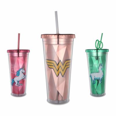 China Promotional Gift Straw Tumbler Juice Cup Viable Acrylic Double Wall Clear Transparent Plastic Cup for sale