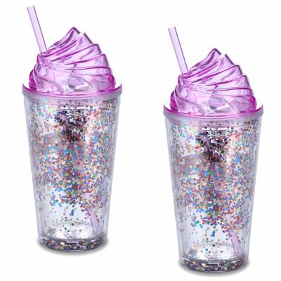 China Sustainable 16oz Double Wall Drinkware Insulated Acrylic Clear Plastic Tumbler With Straw for sale