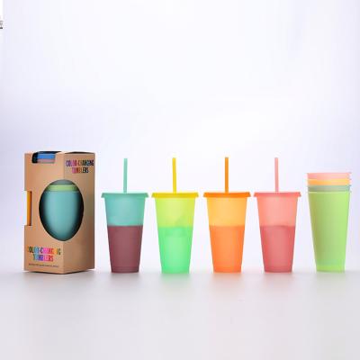 China Sustainable Reusable Plastic Drink Change Cups With Lids And Straws Cold Water Color 24 Ounce Tumblers for sale