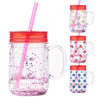 China Customizable Beverage Mason Jar Food Grade Double Wall Tumbler Mason Jar, Mason Jar Tumbler with Straw Handle Mason Jar for sale