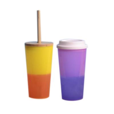 China Free Promotion Plastic Single Wall Cheap Gift Cold Stocked Food Grade BPA Color Changing Straw Cup for sale