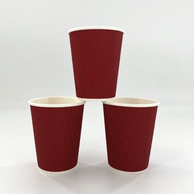 China Disposable 6oz 8oz 12oz Disposable Custom Logo ripple double wall tea paper cups hot coffee paper cups with lid for sale