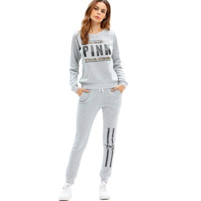 China High Quality Famous Anti-static Cotton Women Tracksuit, Silk Screen Pink Letters Printing Female Casual Sportswear for sale