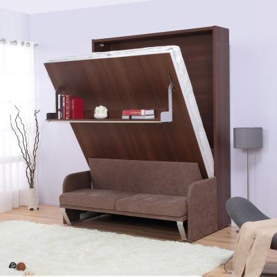 China Murphy Bed Queen Size Wall Foldable Free Fall Proof Bed With Shelf And Foldable Sofa for sale