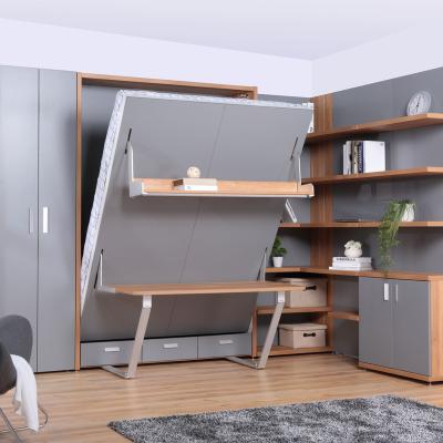 China Murphy Bed Queen Size Wall Foldable Convertible Bed with Desk and Shelf for Space Saving for sale