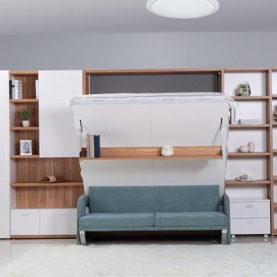 China Murphy Bed Queen Size Wall Foldable Free Fall Proof Bed With Shelf And Foldable Sofa for sale